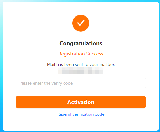 Sugargoo's Registration Success screen confirming an activation email was sent, with a verification code field and an Activation button